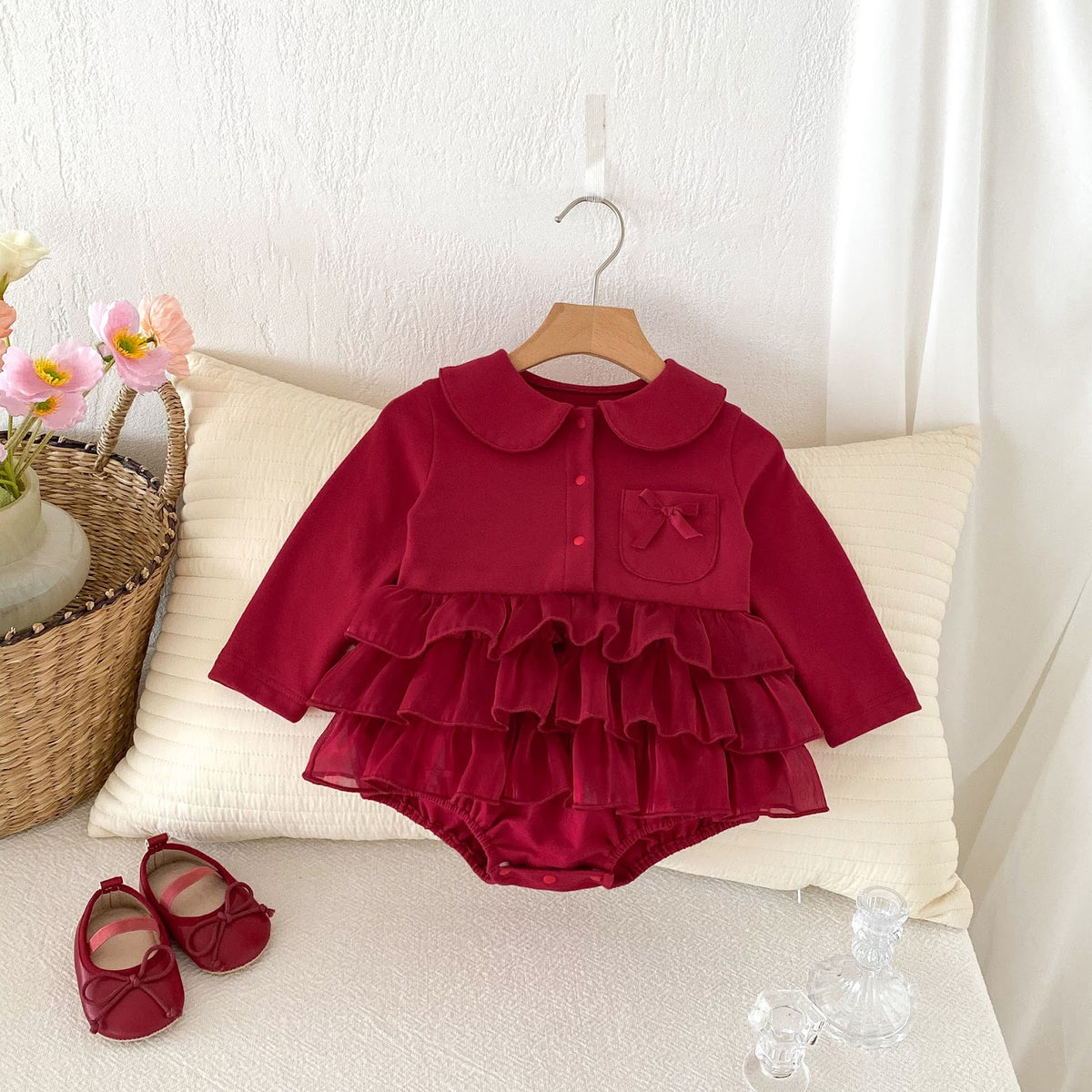Red Peter Pan Collar Ruffle Romper – TYM-FCN-009