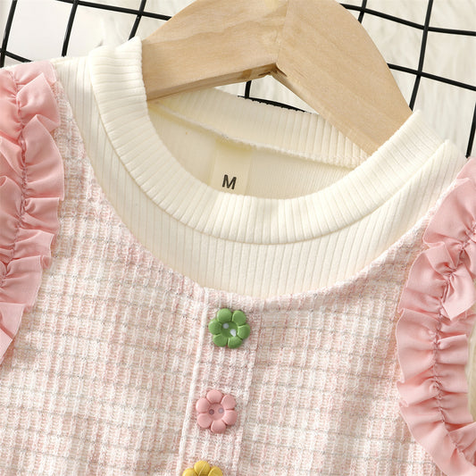 Light Pink Tweed Ruffle Pinafore Frock – TYM-WZX-070