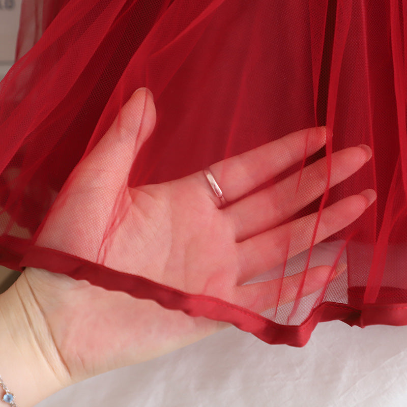 Red Ribbon Cardigan Tulle Frock – TYM-CXM-049