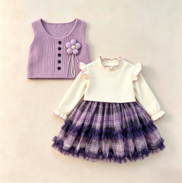 Lilac Plaid Vest & Tulle Frock Set – TYM-CXM-042
