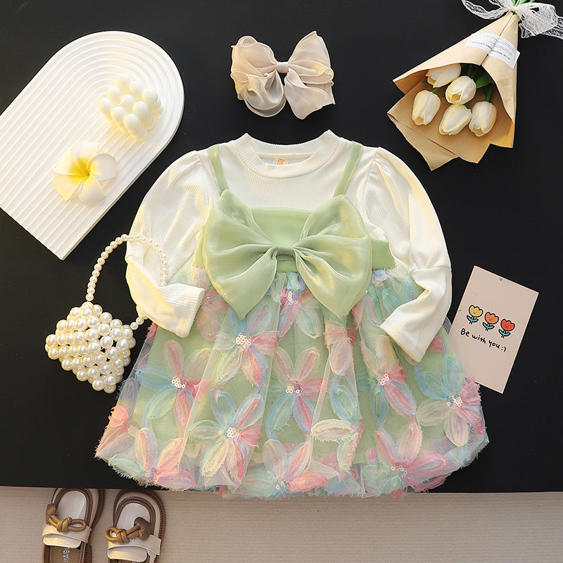 Mint Green Bow Butterfly Embroidered Frock – TYM-CXM-070
