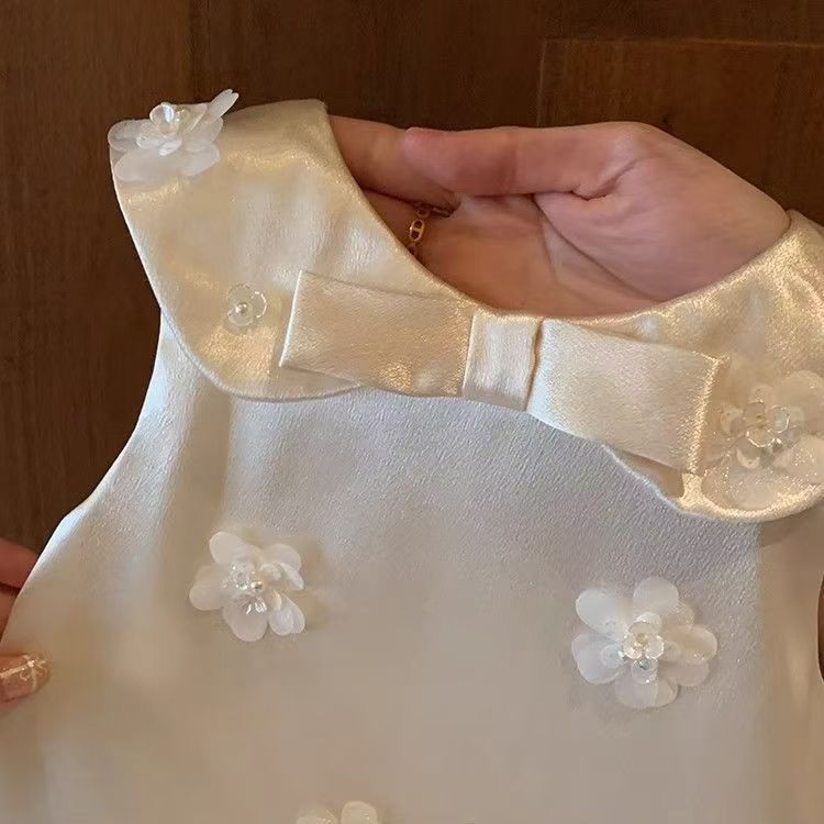 Ivory Satin Flower Collar Frock – TYM-CXM-008