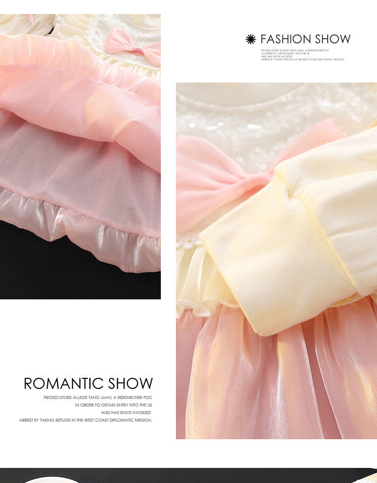 Cream & Pink Lace Bib Shimmer Frock – TYM-CXM-091
