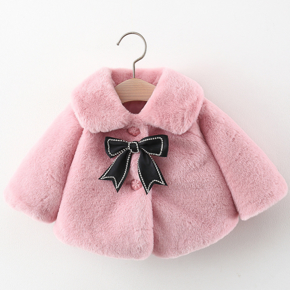Dusty Pink Plush Bow Cape Coat – TYM-WZX-054
