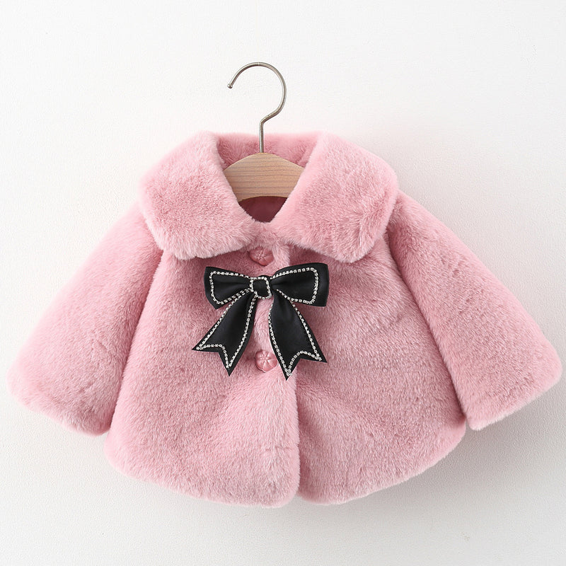 Dusty Pink Plush Bow Cape Coat – TYM-WZX-054