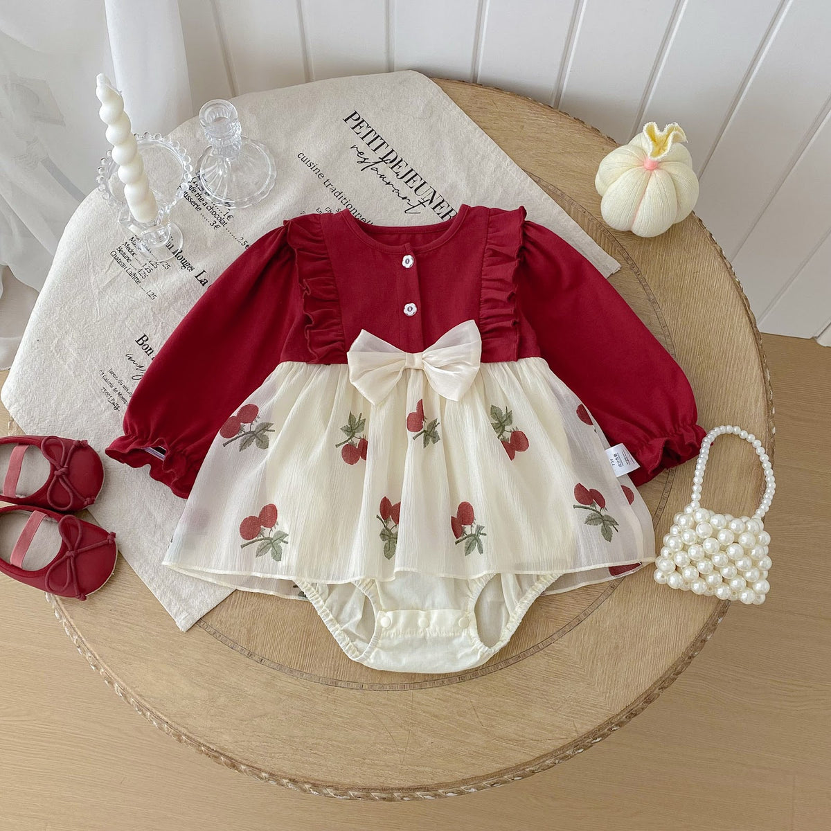 Red Cherry Print Bow Skirted Romper – TYM-FCN-015