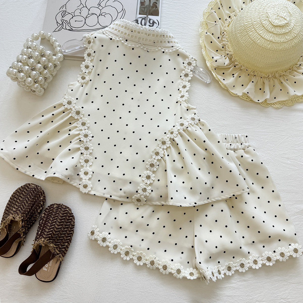 Cream Polka Dot Daisy Trim Lace Collar Top – TYM-YWL-048