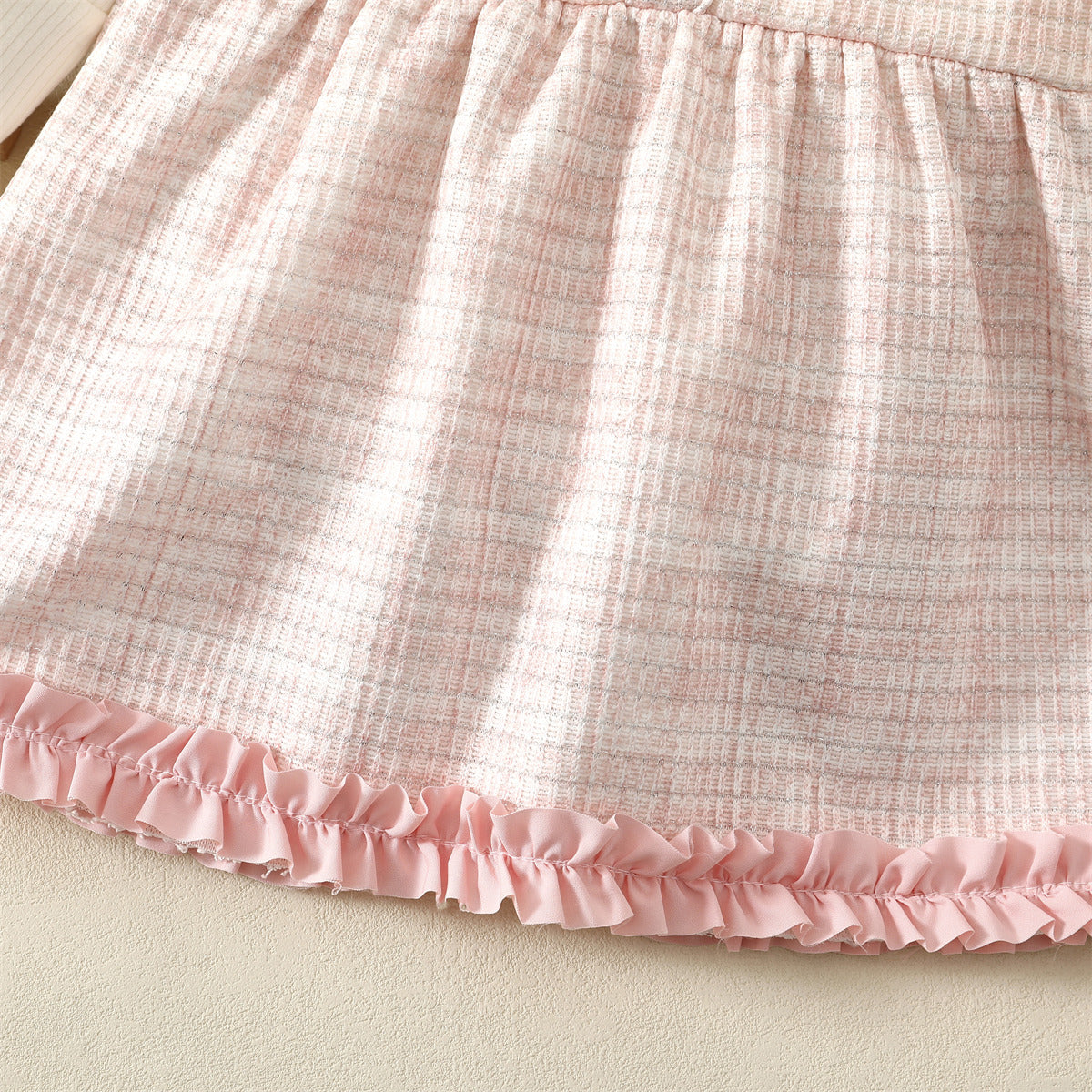 Light Pink Tweed Ruffle Pinafore Frock – TYM-WZX-070
