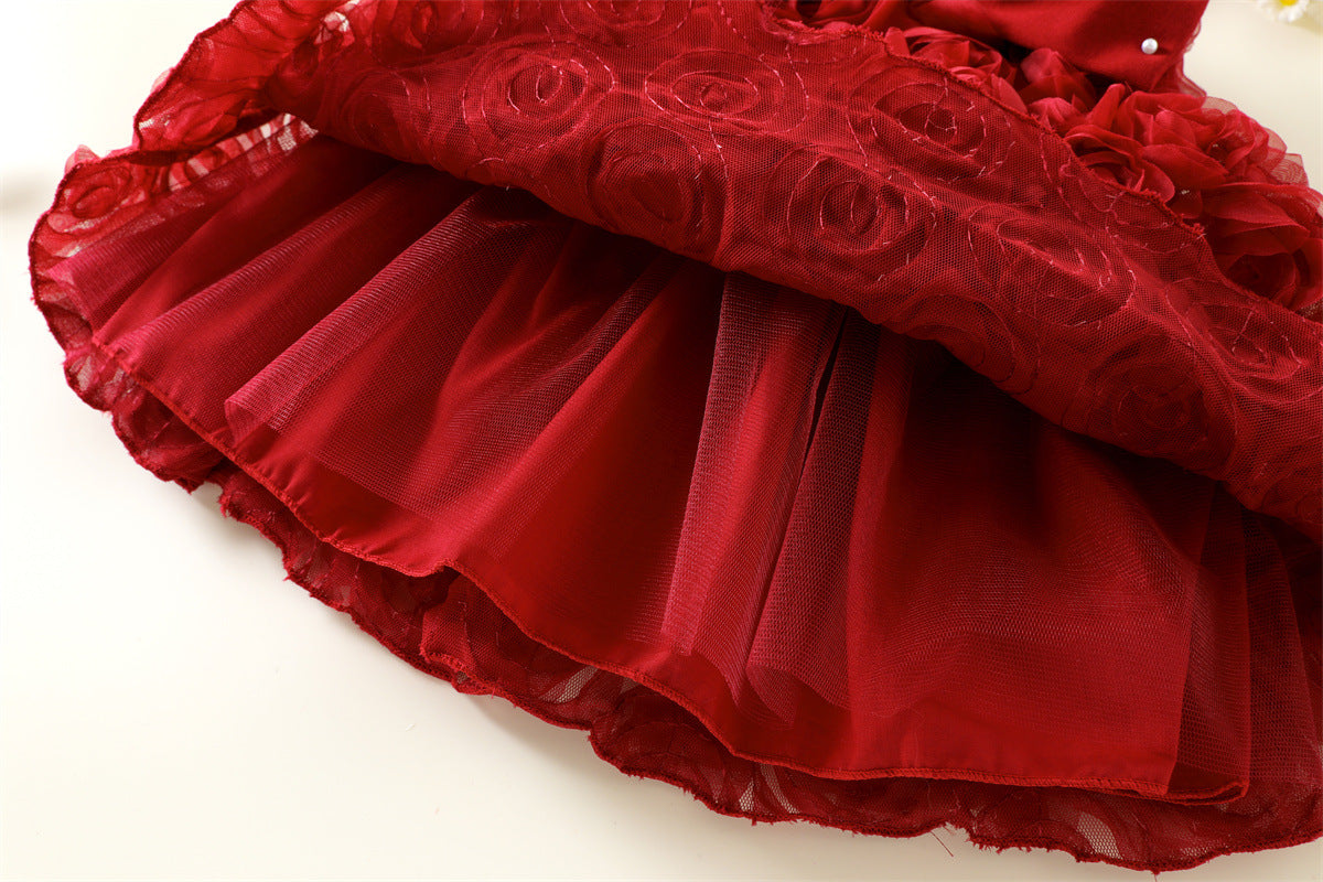 Red 3D Rosette Smocked Party Frock – TYM-WZX-033