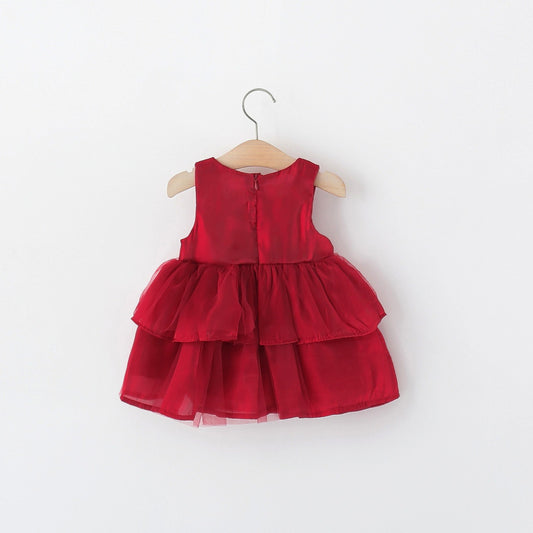 Red Big Bow Tiered Organza Frock – TYM-TZO-033