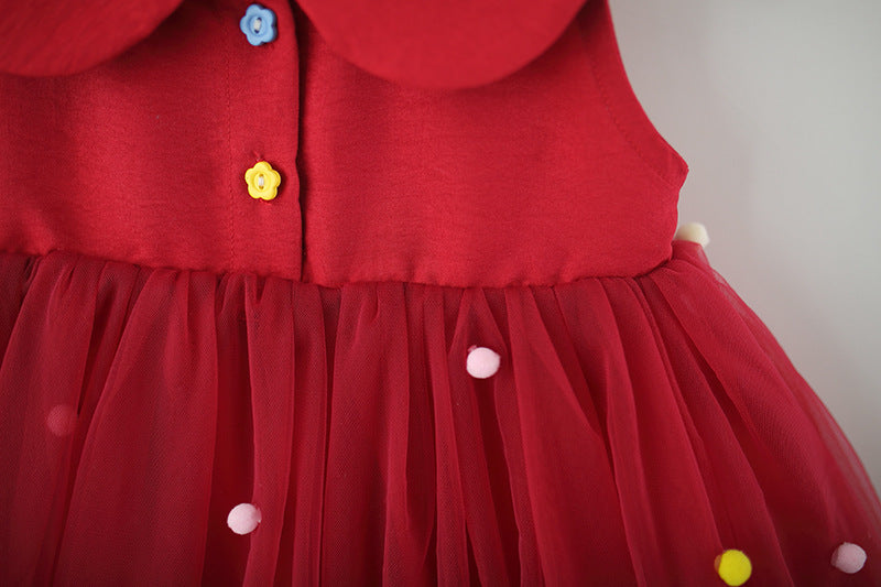 Red Bunny Ear Pom-Pom Tulle Frock – TYM-TZO-001