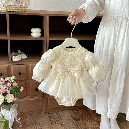 Apricot 3D Flower Bow Skirted Romper – TYM-FCN-012