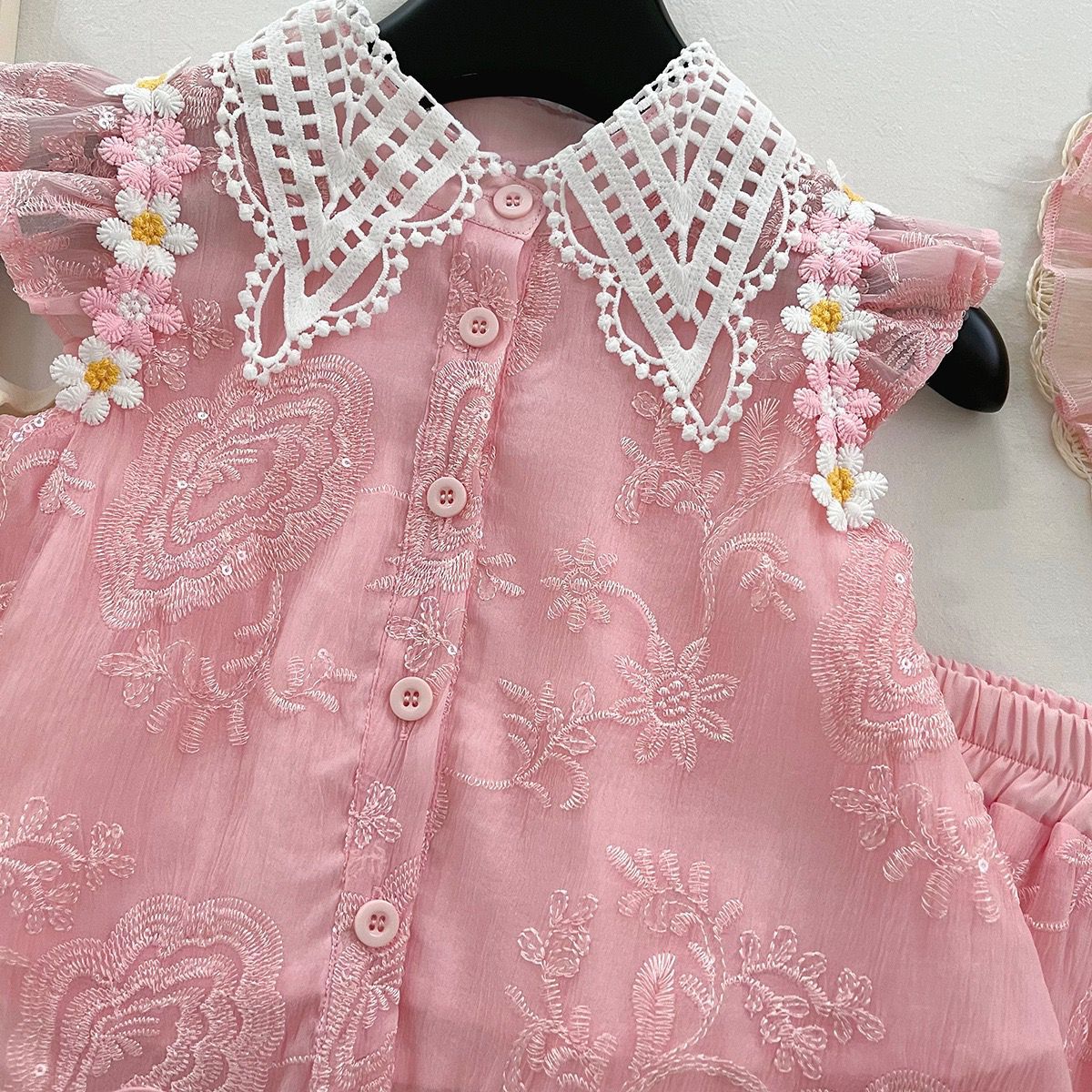 Pink Embroidered Lace Top and Shorts Set – TYM-YWL-033
