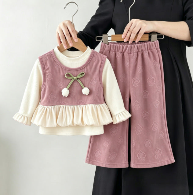Dusty Pink Bow Vest & Flared Pants Set – TYM-CXM-033