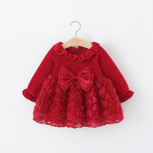 Red Rosette Big Bow Ruffle Neck Frock – TYM-WZX-062