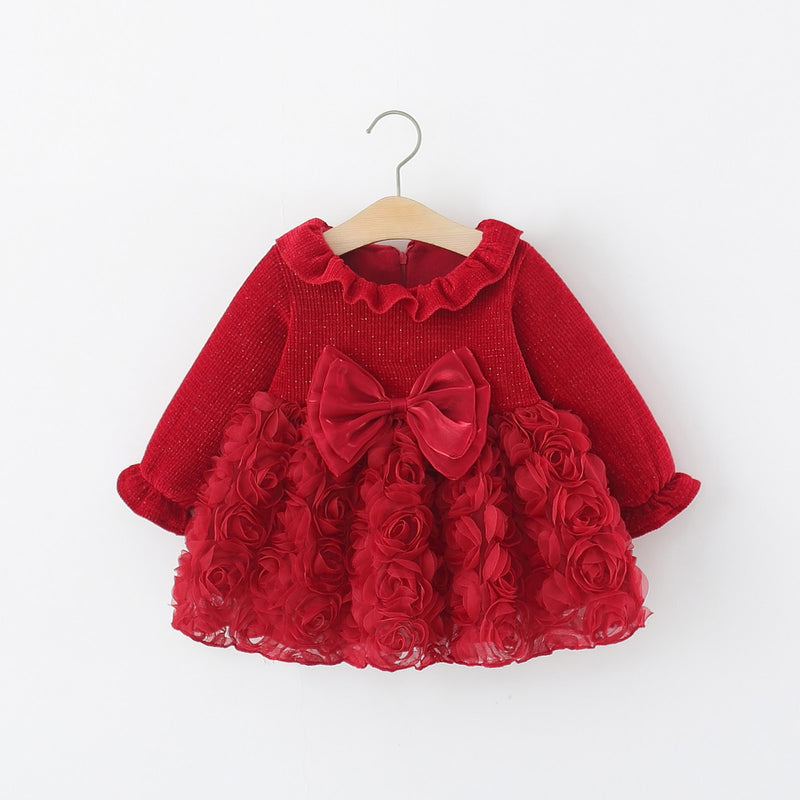 Red Rosette Big Bow Ruffle Neck Frock – TYM-WZX-062