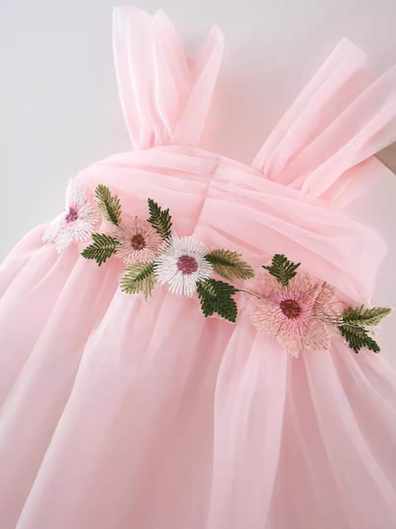 Pink Flower Garland Chiffon Frock – TYM-WZX-018