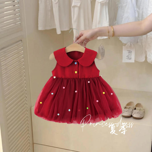 Red Bunny Ear Pom-Pom Tulle Frock – TYM-TZO-001