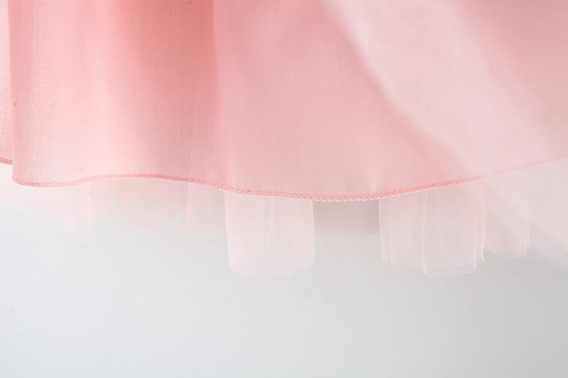 Pink Ribbed Flutter Sleeve Tulle Frock – TYM-TZO-008
