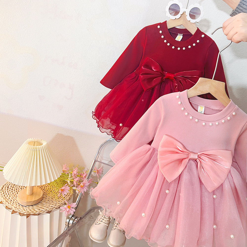 Pink Pearl Bow Tulle Frock – TYM-CXM-028