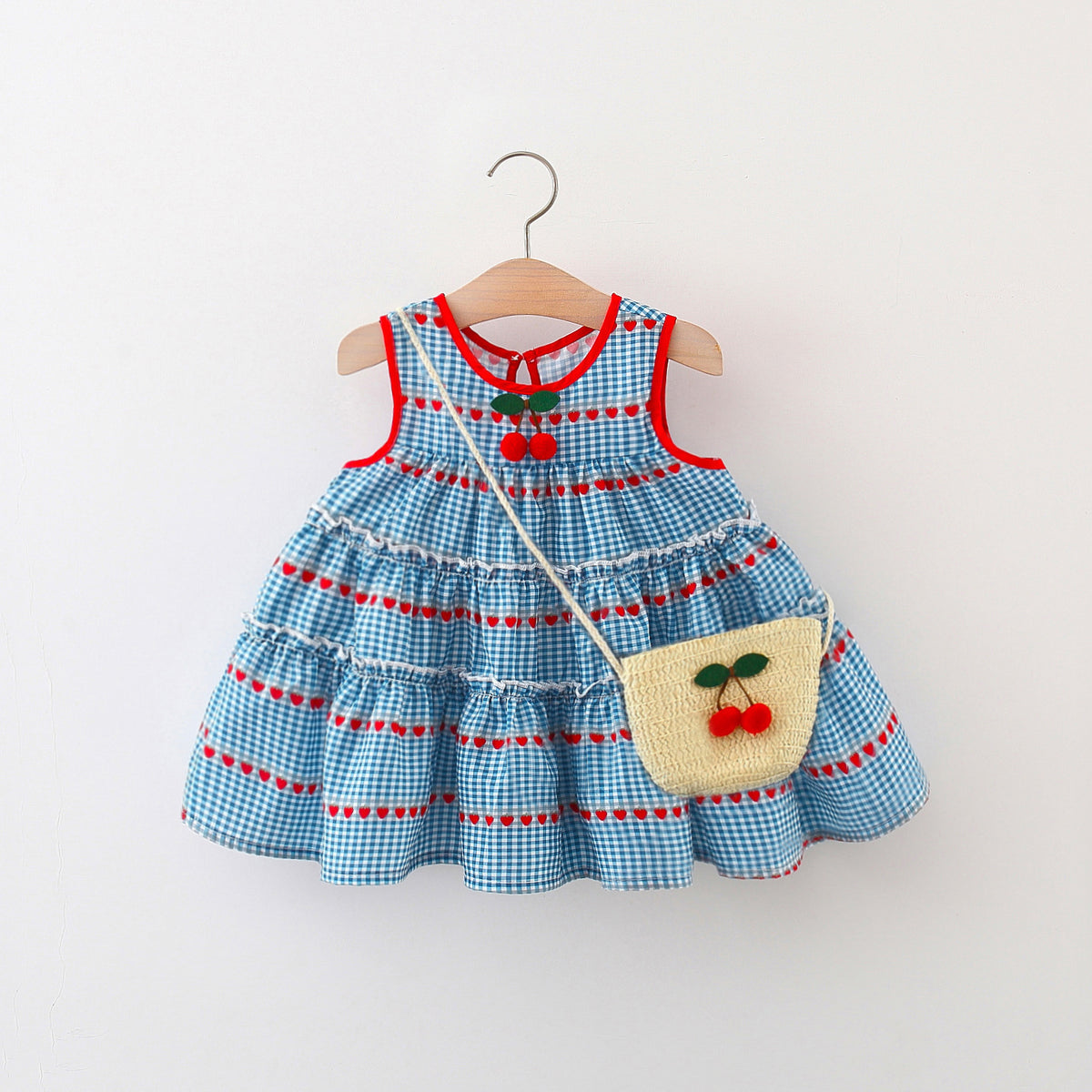 Blue Gingham Heart Tiered Summer Frock – TYM-WZX-003