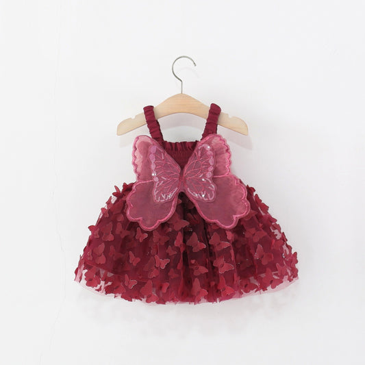 Wine Red Butterfly Wing Tulle Frock – TYM-TZO-036