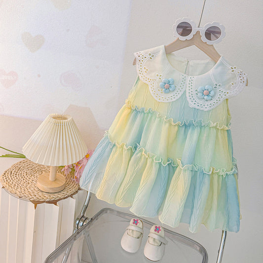 Rainbow Ombré Eyelet Collar Frock – TYM-CXM-020
