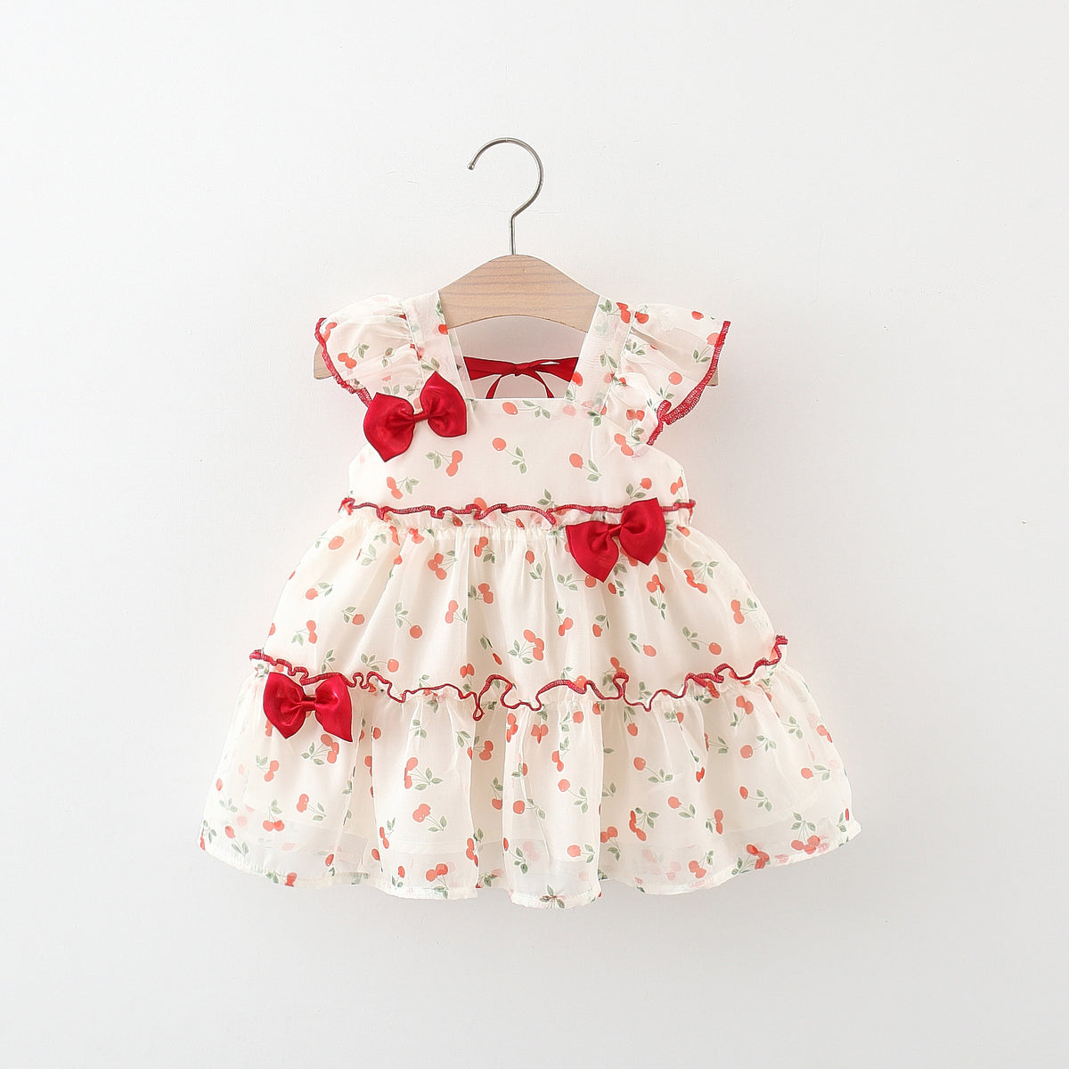 Cream Cherry Print Tiered Summer Frock – TYM-TZO-005
