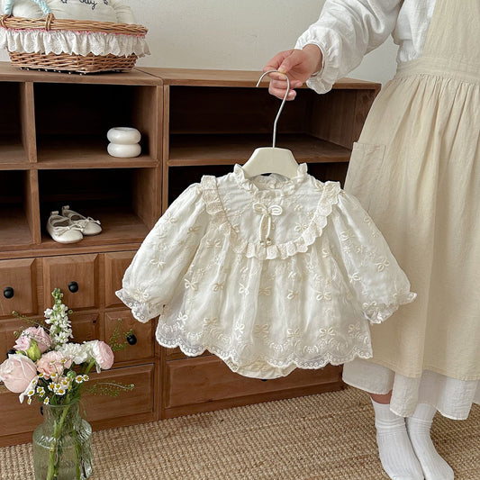 Ivory Embroidered Lace Knot Button Romper – TYM-FCN-014