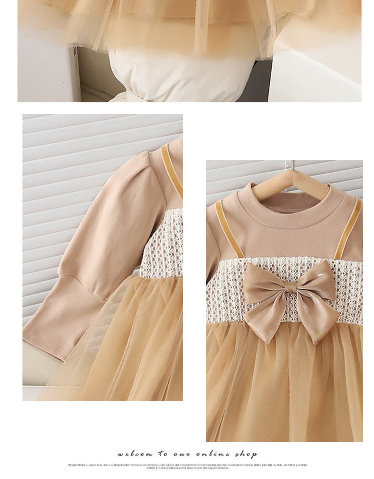Beige Satin Bow Tulle Frock – TYM-CXM-085