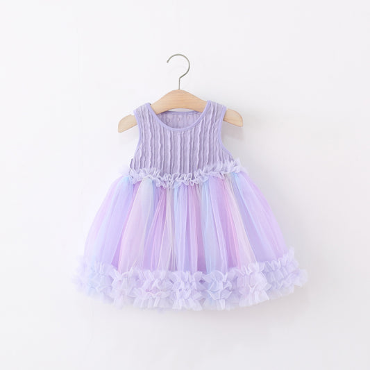 Lilac Pastel Rainbow Sequin Bow Tulle Frock – TYM-TZO-020