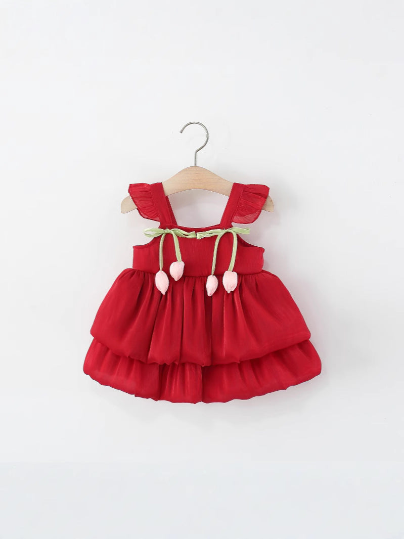 Red Two-Tier Bubble Party Frock – TYM-WZX-010