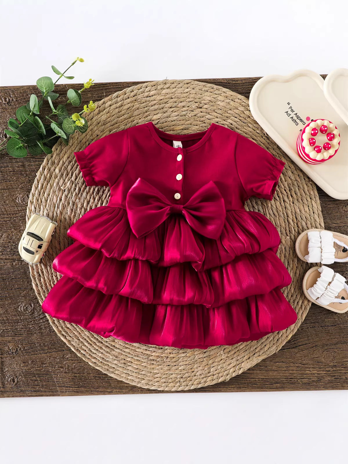 Cherry Red Ruffle Bow Frock – TYM-CXM-003