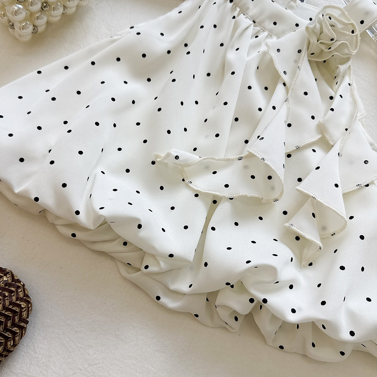 White Polka Dot Halter Ruffle Bubble Dress – TYM-PCY-001