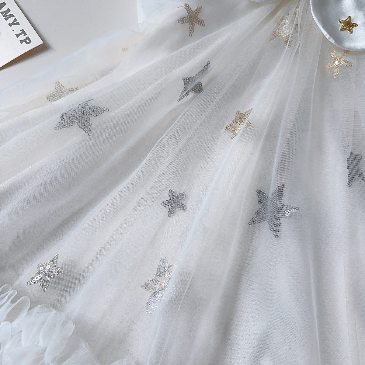 White Silver Star Tulle Ruffle Party Frock – TYM-YWL-040