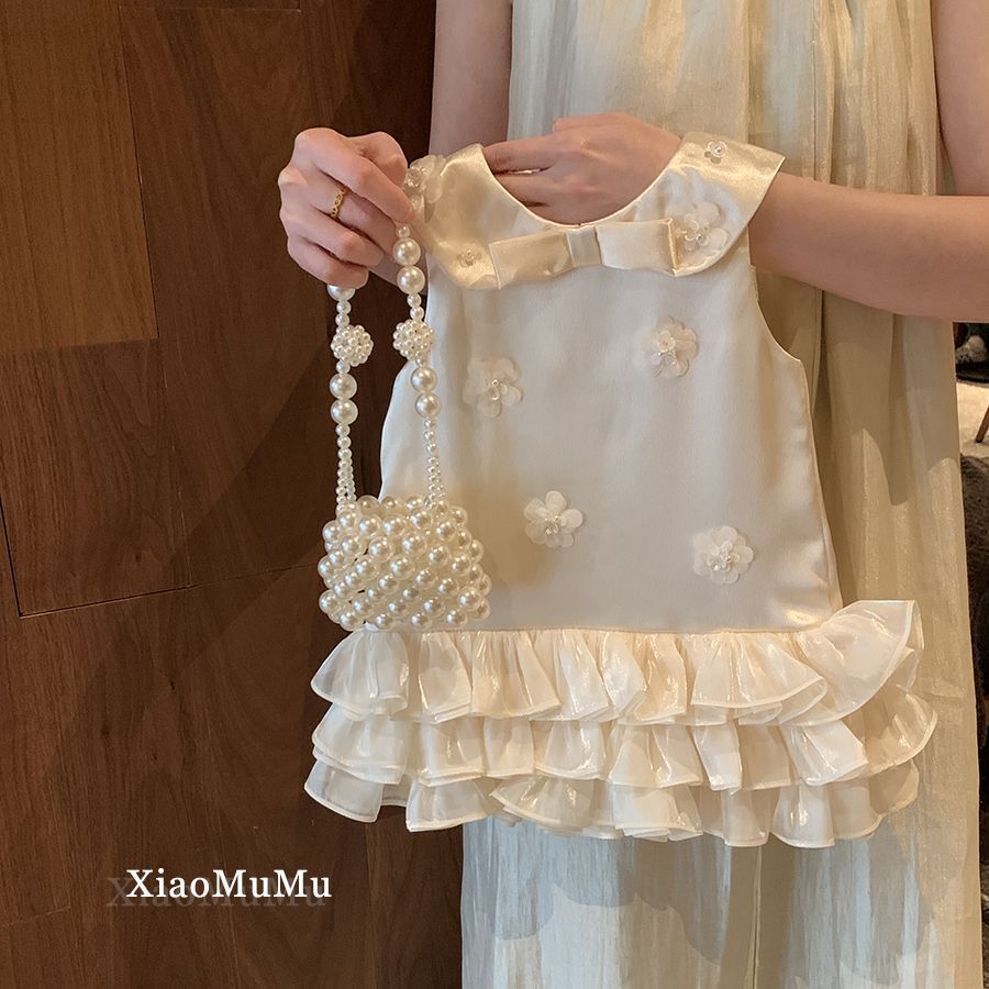 Ivory Satin Flower Collar Frock – TYM-CXM-008