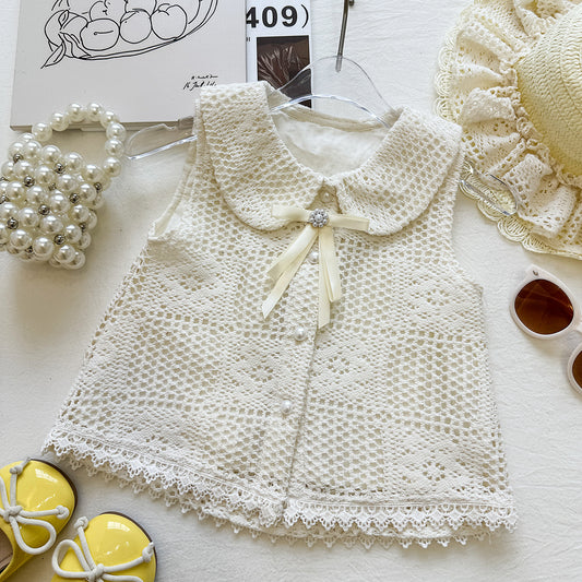 Cream Crochet Lace Collar Sleeveless Top – TYM-YWL-019
