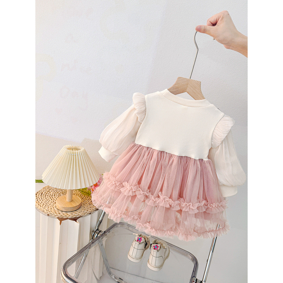 Pink Tulle Long Sleeve Frock – TYM-CXM-031