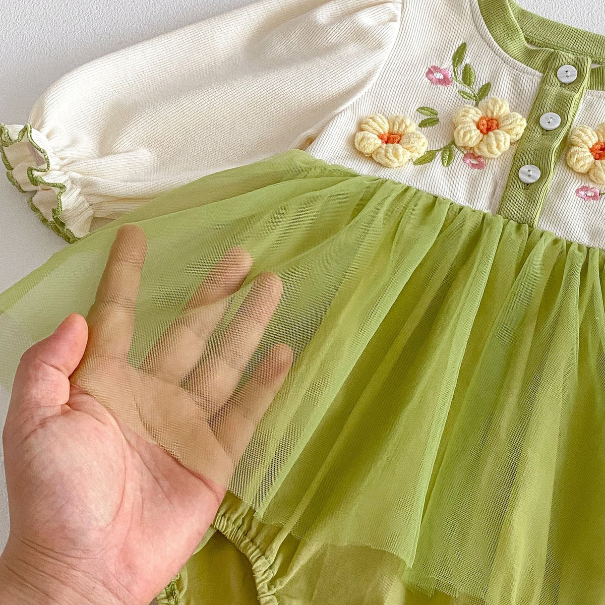 Green Flower Embroidered Tulle Romper – TYM-FCN-003