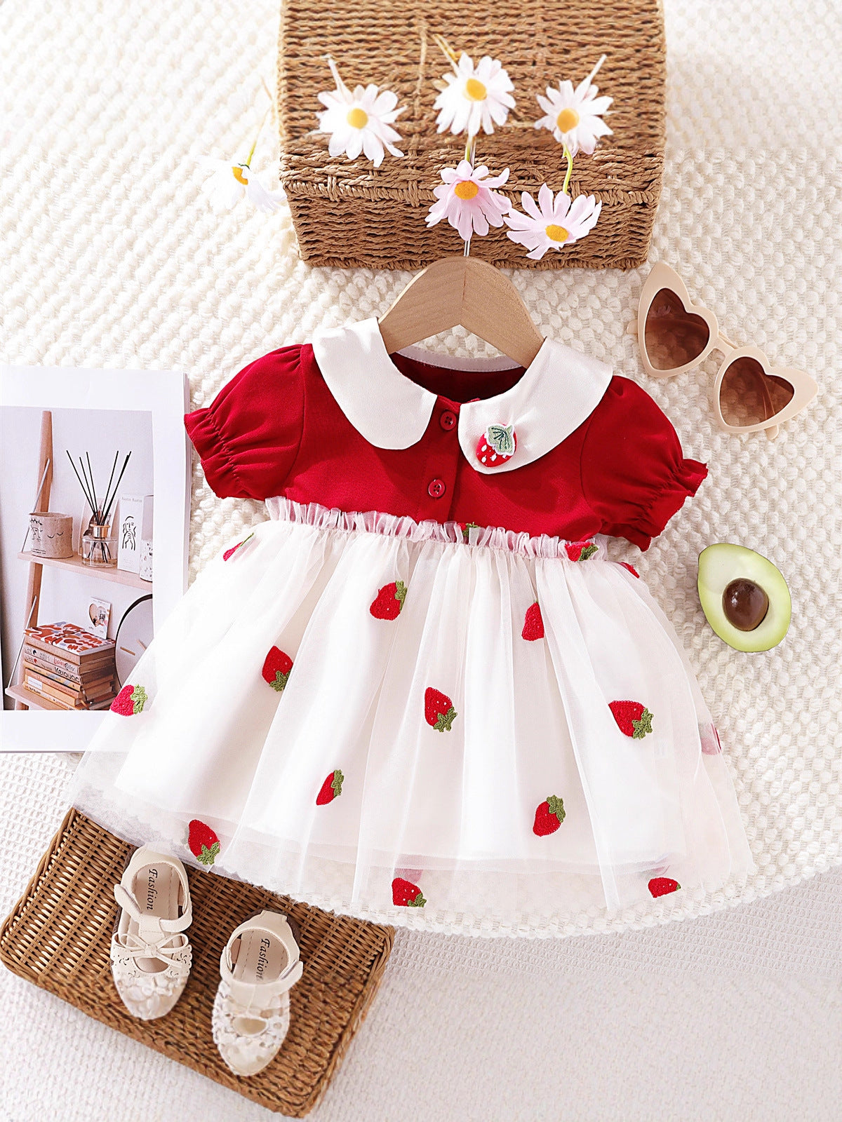 Red Strawberry Collar Net Frock – TYM-WZX-021