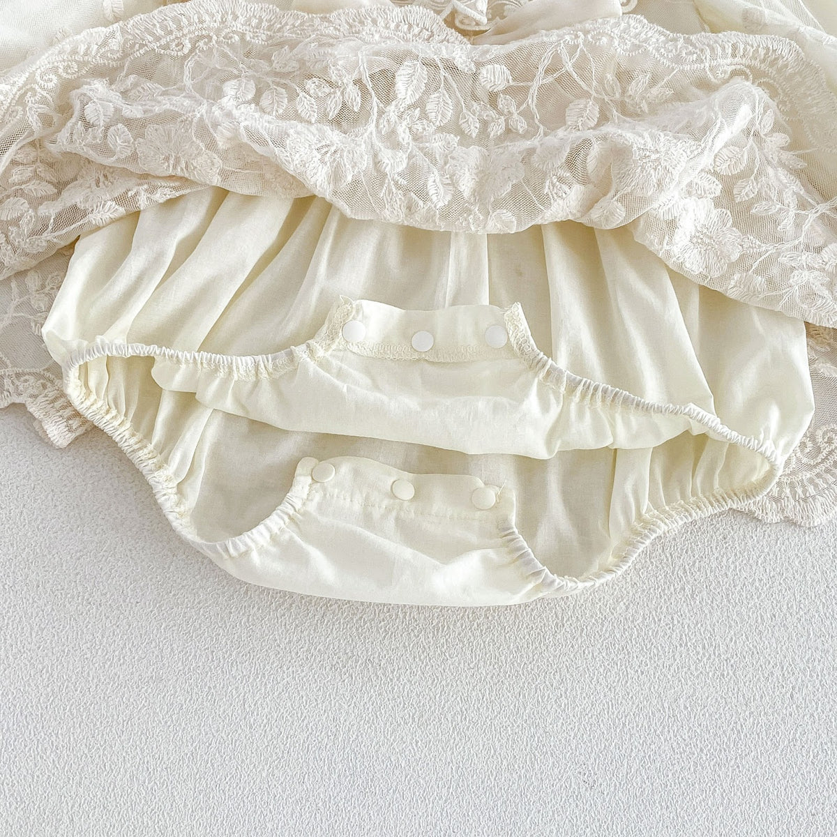 Ivory Embroidered Lace Ruffle Bow Romper – TYM-FCN-018