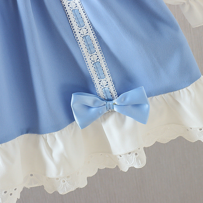 Blue Lace Ruffle Bow Frock – TYM-CXM-071