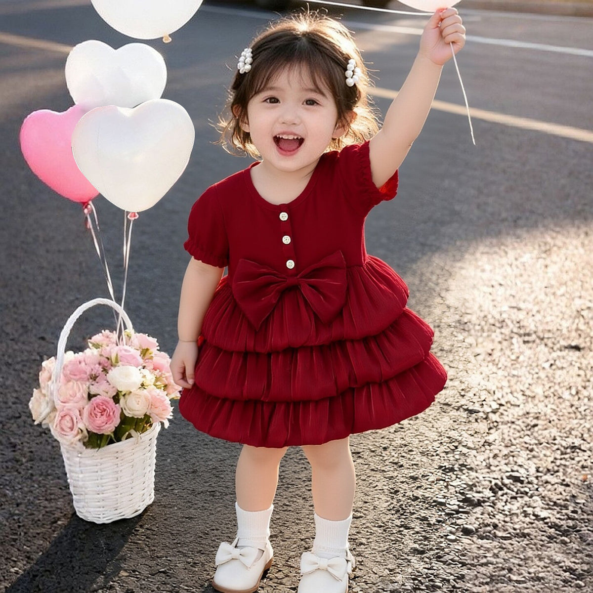 Cherry Red Ruffle Bow Frock – TYM-CXM-003