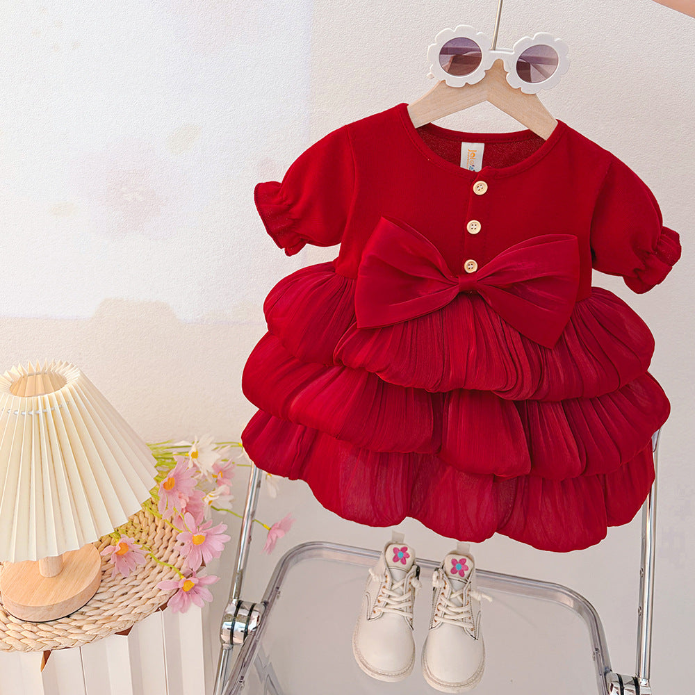 Cherry Red Ruffle Bow Frock – TYM-CXM-003