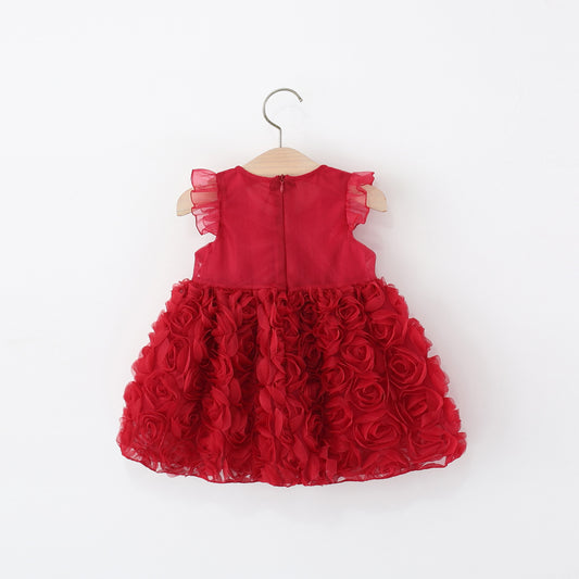 Red Rosette Flutter Sleeve Party Frock – TYM-WZX-001