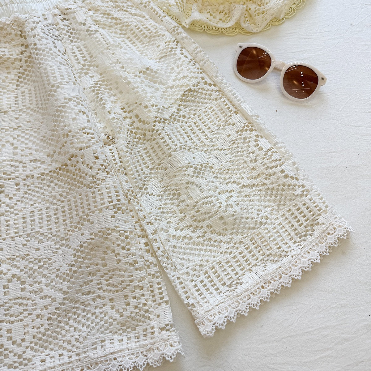 Cream Crochet Lace Top and Wide-Leg Pants Set – TYM-YWL-047