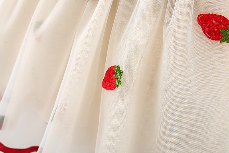Red Strawberry Net Puff Sleeve Frock – TYM-WZX-013