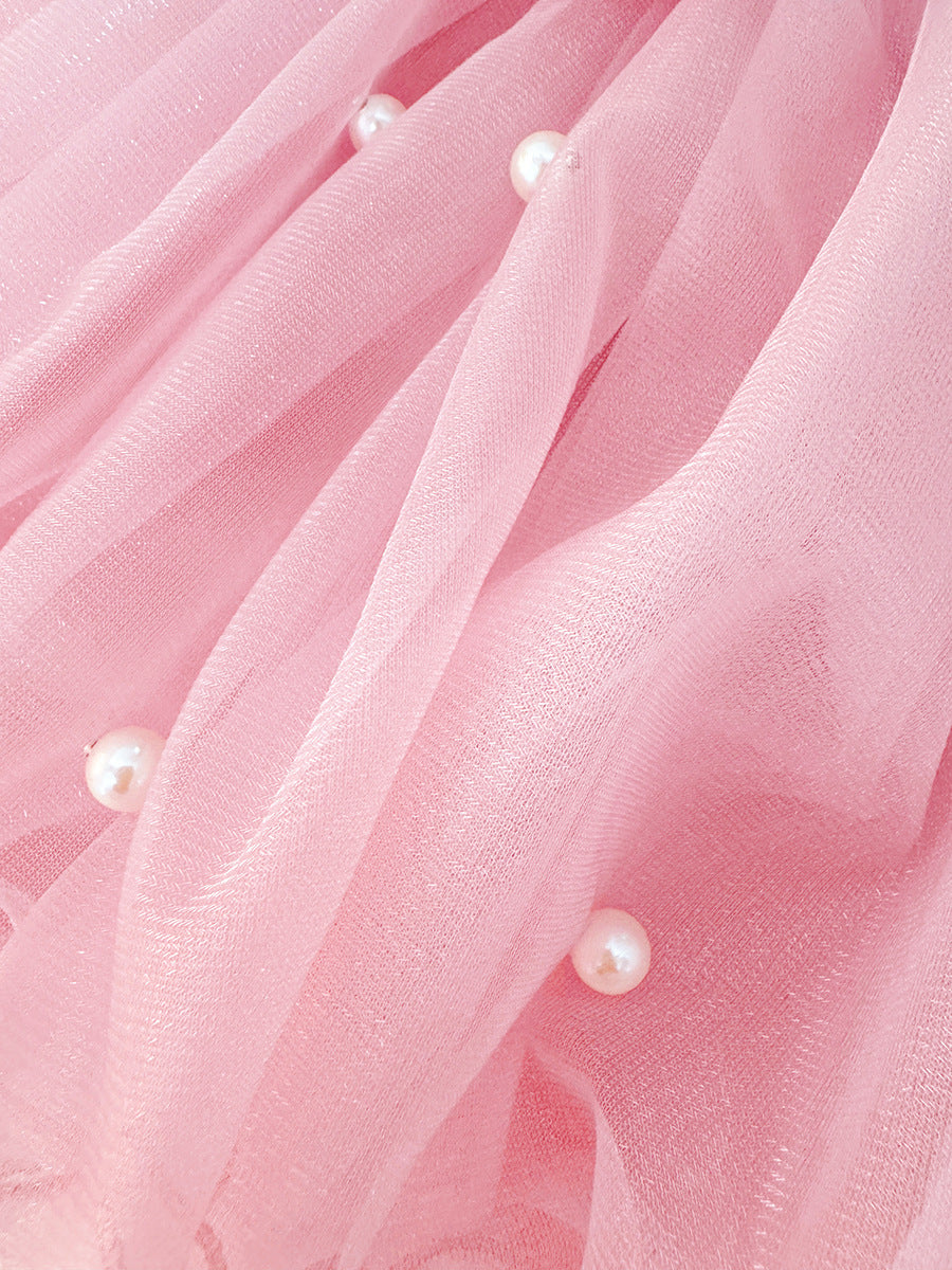Pink Pearl Bow Tulle Frock – TYM-CXM-028