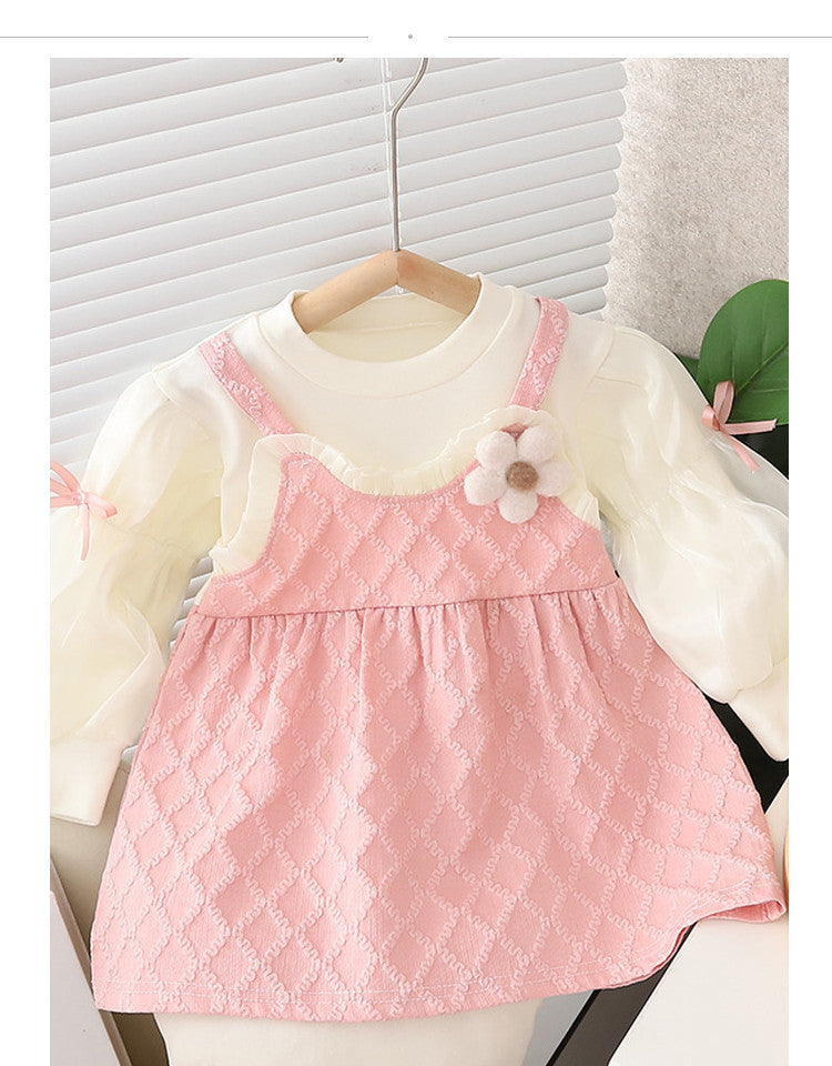Pink Quilted Pinafore Flower Frock – TYM-CXM-056