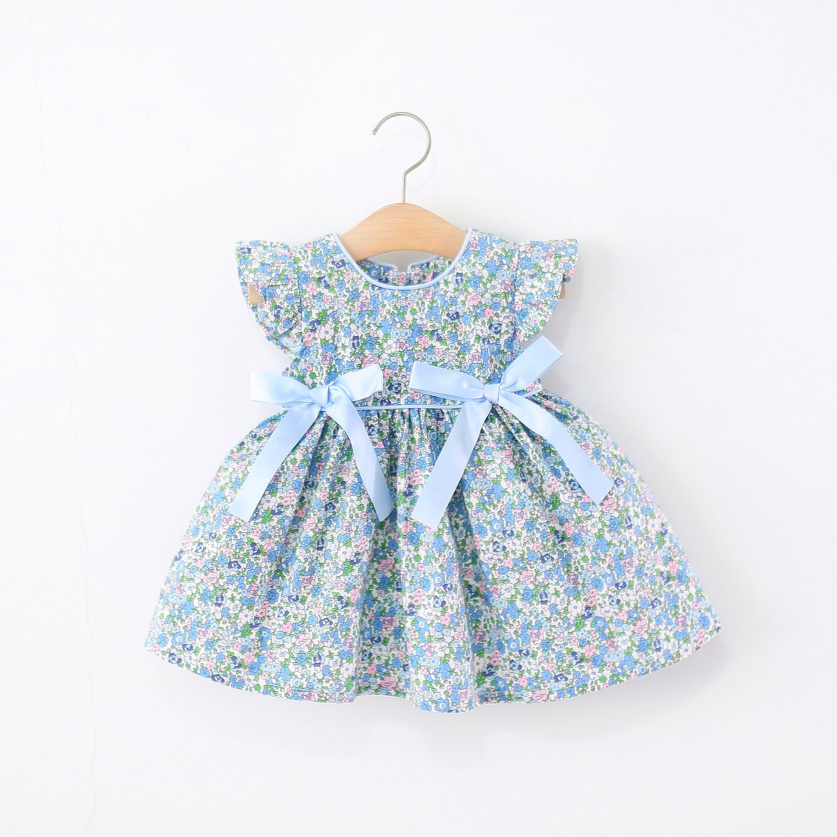 Blue Ditsy Floral Flutter Sleeve Frock – TYM-WZX-004